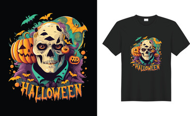Happy Halloween beautiful witchy and Party scary costume print-ready vector T-shirt.  Halloween tee, gift, Vintage House, Pumpkin, vibes only, Skull, trendy Design Template.