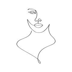 Women's portrait of linear drawing continuous one-line art of female face drawing poster artwork. 