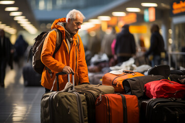 Elderly people with suitcases at the airport.