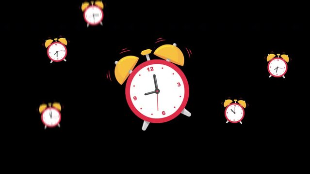 time to wake up. animation of Alarm Clock isolated on alpha channel transparent background
