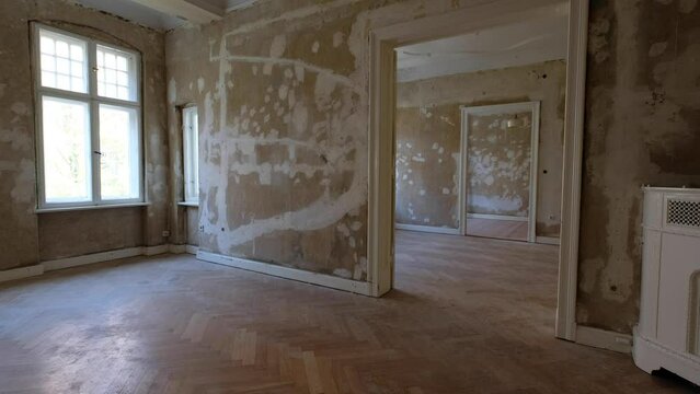 Room before renovation, empty flat interior in old building