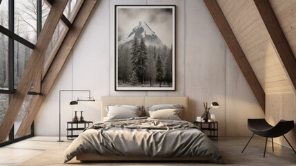 a frame mockup in a loft bedroom.