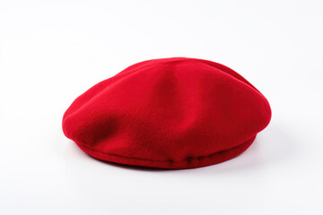 Red color beret or french bonnet isolated on white background