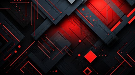Geometric background with a minimum. combination of dynamic black forms and red lines.