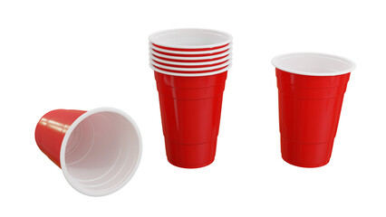 Red cup, red plastic cup isolated on transparent background.