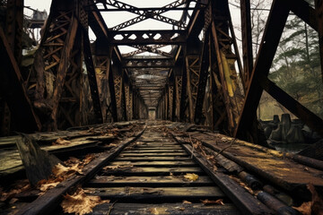 Cantilever Bridge. old rusty aged railroad bridge over a river.