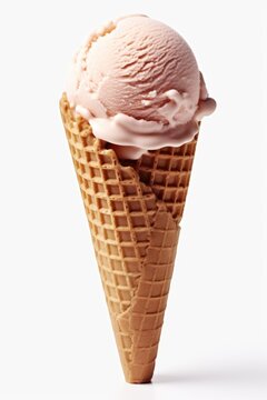 A waffle cone with a scoop of ice cream in it. Fictional image.