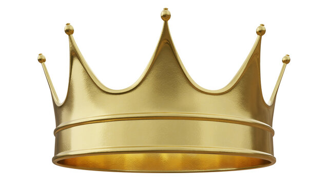 Gold crown, 3D render, gold crown isolated on transparent background.