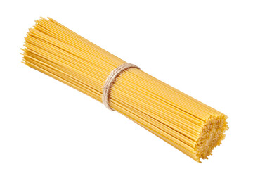Bunch of spaghetti tied with rope isolated on white