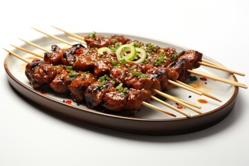 Fototapeta premium Tasty grilled treats on bamboo sticks. Japanese street food at its best.
