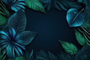 Floral Background, leaves in blue green with copyspace