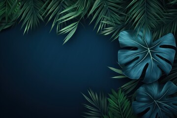 Fototapeta na wymiar Floral Background, leaves in blue green with copyspace