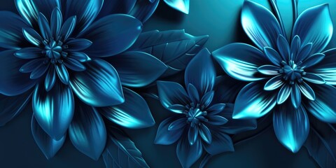 Beautiful abstract blue glossy metallic floral design background. beautiful Generative AI AIG32