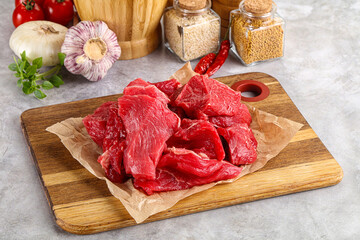 Sliced raw beef meat for cooking