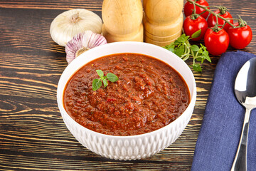 Spanish traditional gazpacho tomato soup