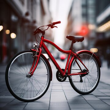 red bicycle on a street, 