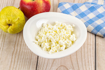 Organic cottage cheese in the bowl