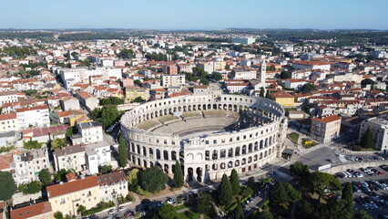 An aerial view of the Pula Arena located in Pula, Croatia. It is the only remaining Roman...
