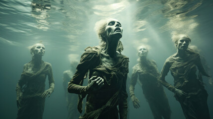 Dead bodies underwater after the universal flood on earth the Gods strange act Generative AI Illustration