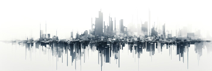 Design city skyline silhouette in fog. Panoramic banner.
