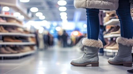 A woman wearing boots in a shopping mall
