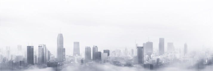 city skyline silhouette in fog. Panoramic banner.