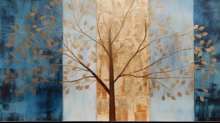 Blue, beige, and brown abstract tree art in acrylic, perfect for home décor.