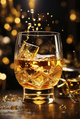 A glass of whiskey with blurred surroundings background.