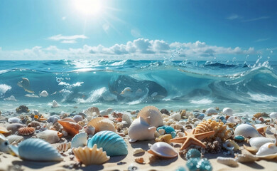 Obraz na płótnie Canvas A beautiful paradise beach scene with shells.