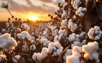 Obraz na płótnie Canvas A beautiful cotton field with fluffy white balls.
