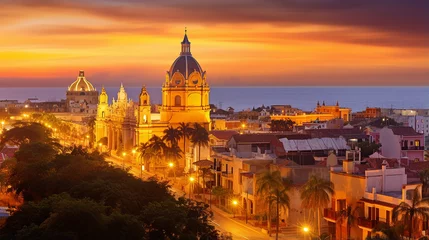 Printed kitchen splashbacks orange glow Cartagena view after sunset 