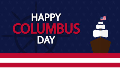 Columbus day with ship silhouette steering wheel, vector art illustration.