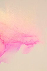 Art Abstract  Watercolor and Alcohol ink flow blot painting. Smoke texture background. Pink, beige and Gold glitter.