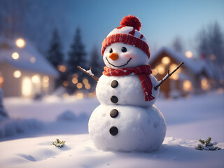 Cute snowman in the snow. Generative ai