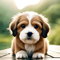 a beautiful-puppy-with-background-greenery
