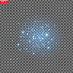 The blue dust shine with special light. Vector sparkles on a transparent background. Christmas light effect. Sparkling magical dust particles.