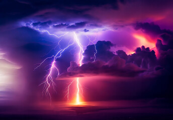 Fototapeta premium Landscape with clouds and lightning