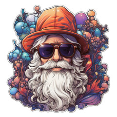 Christmas fantasy: funny psychedelic Santa Claus graphic element on transparent background,perfect t-shirt, prints, labels, avatars,posters, album covers,stickers and other uses