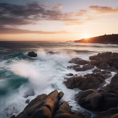 Obraz premium sunset over the sea, this design was generated by an artificial intelligence