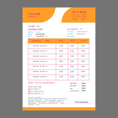 Minimal Corporate Business Invoice design template vector illustration bill form price invoice. Creative invoice template vector. business stationery design payment agreement design template
