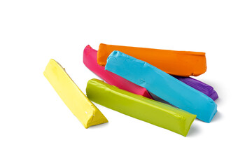 Set of colorful play dough on white background
