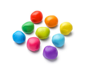 Set of colorful play dough on white background