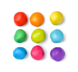 Set of colorful play dough on white background