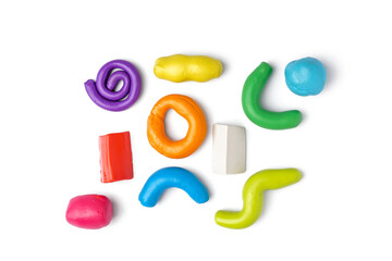 Set of colorful play dough on white background