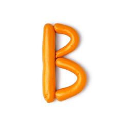Letter B made of play dough on white background