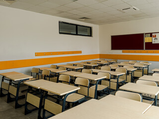 Fototapeta premium Classroom in background without ,No student or teacher . modern classroom environment , located name is osym