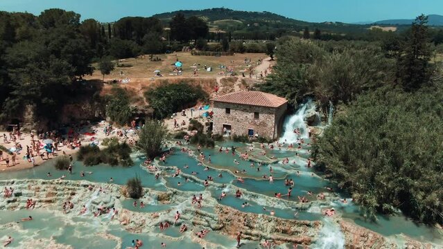 Aerial of Saturnia Hot Springs, Tuscany, Italy 8