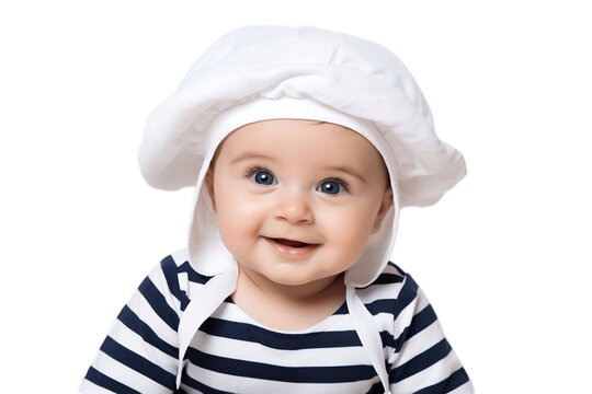 Baby Boy Dressed as a Little Sailor on Transparent Background.