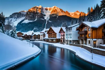 Poster ski resort in the mountains © baseer