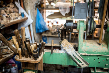 Wood carving tools and hand machine.